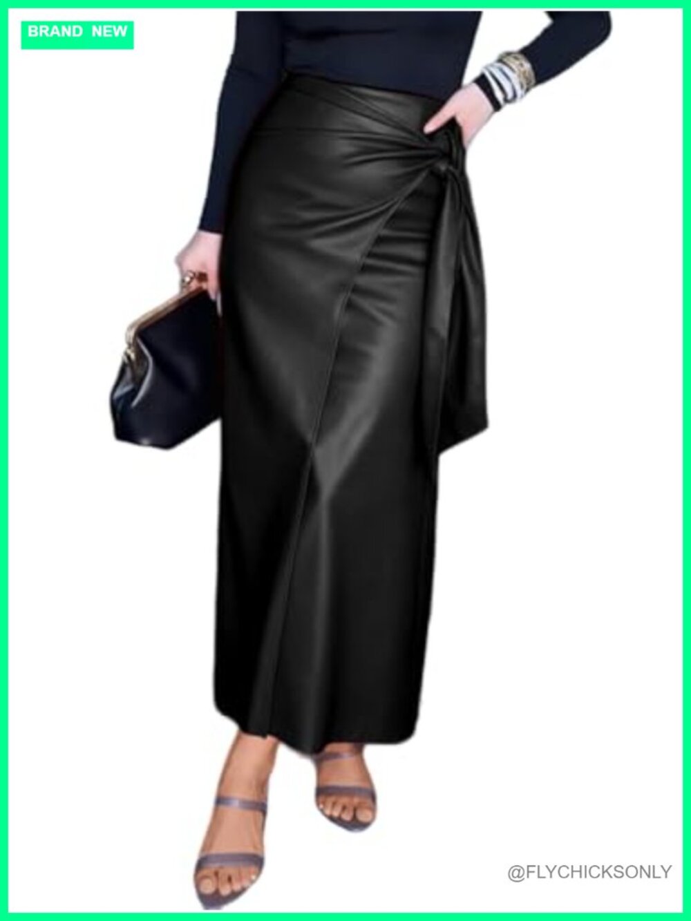 Women's Faux Leather Wrap Pencil Skirt with Side Slit, High Waist, Zip Up